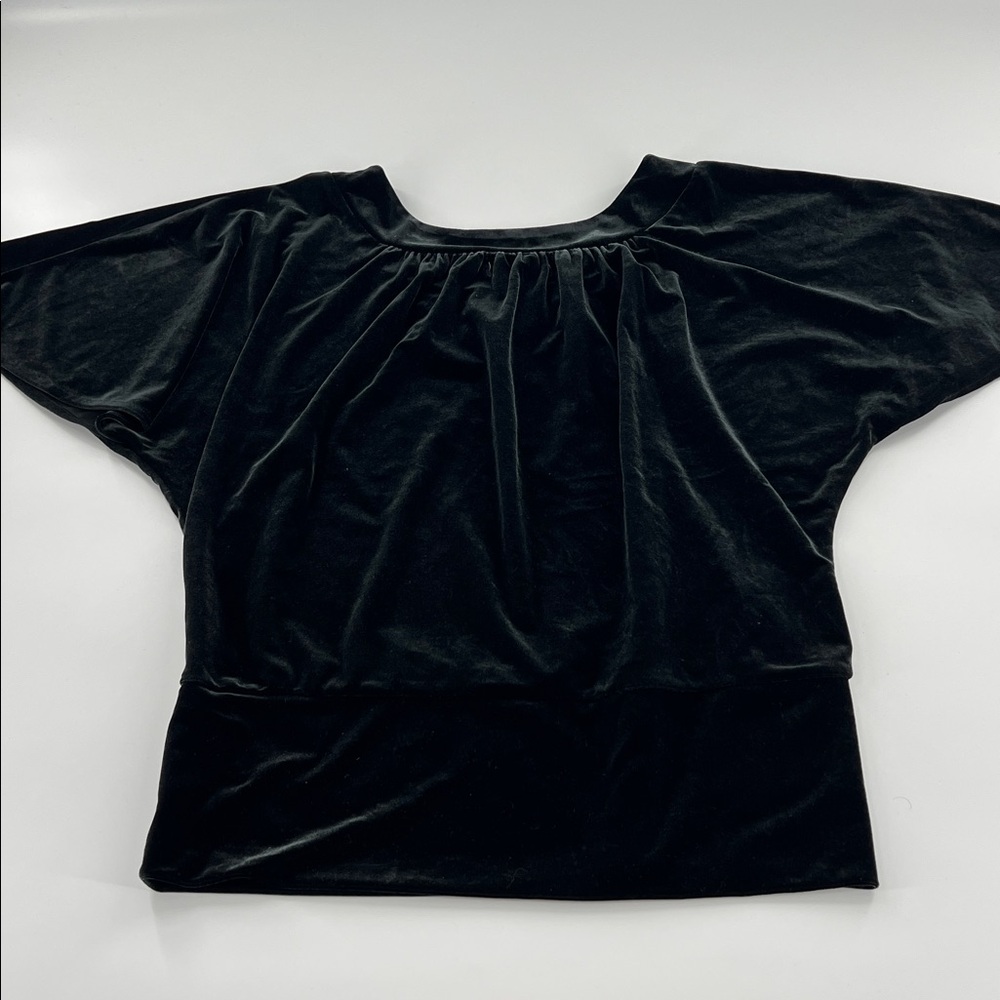 Women’s black liquid velvet blouse draped cape sleeve‎ whimsigoth holiday